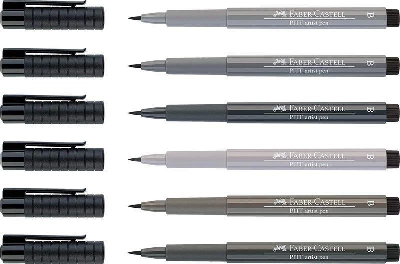 Faber Castell Pitt Artist Brush Pen Grey Set of 6