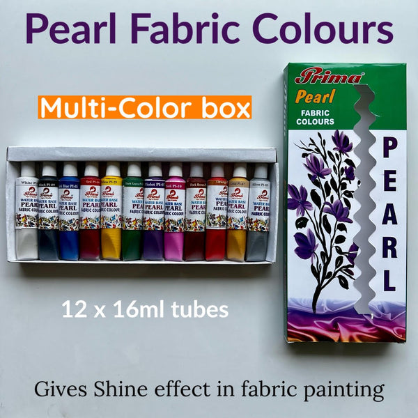 Pearl fabric colours gives shine effect in fabric painting 16ml each tube. Available in different colours
