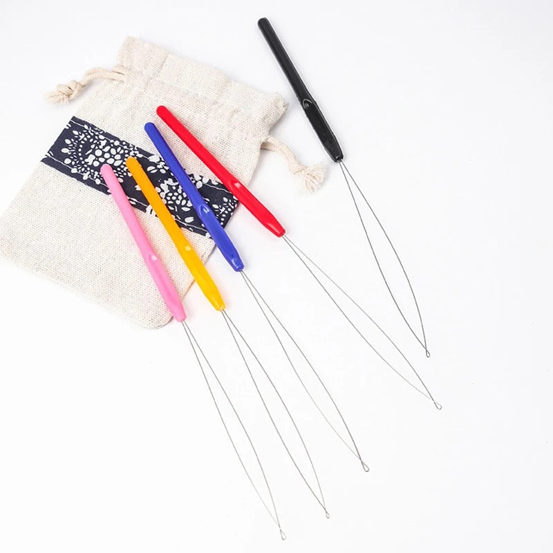 Long Needle Threader For Punch Needles Hair Extension Tool Micro Ring Bead Pulling Hoop Loop Feather