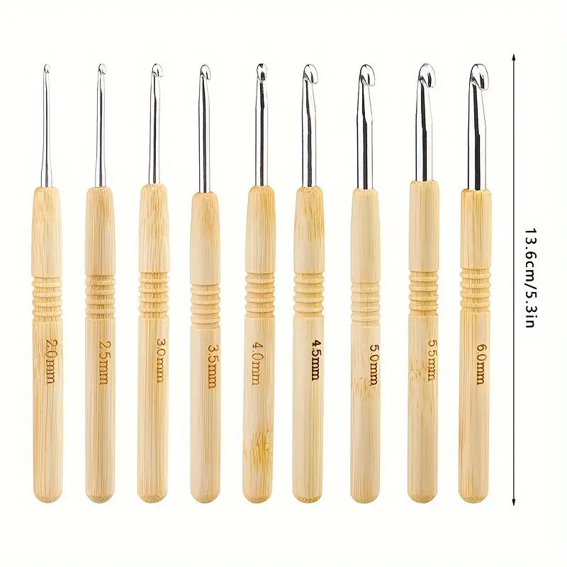 9pcs Crochet Set, Wooden Handle, Ultra Light Beginner Knitting Needle And Crochet Thread