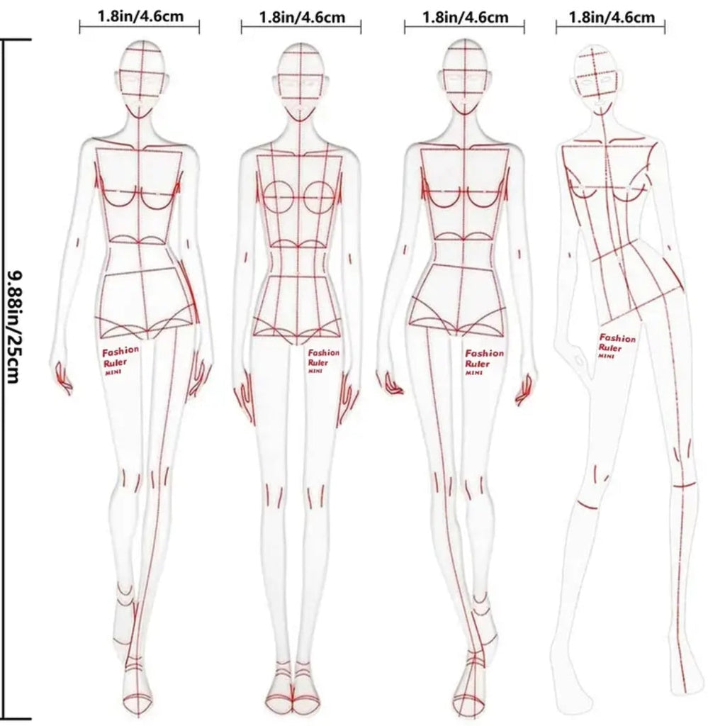 Professional Fashion Design Ruler Set with Human Dynamic Template