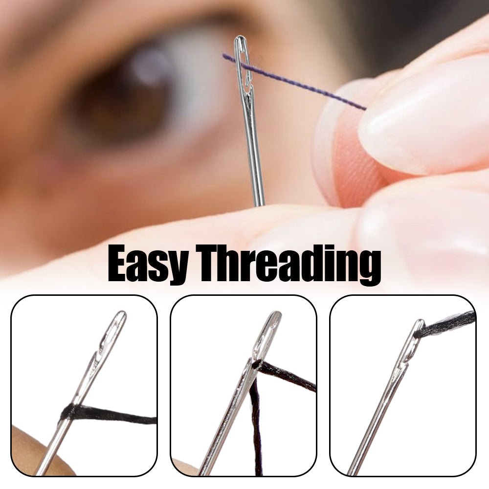 Needle-side Hole Elderly Hand Sewing Needles Stainless Steel Self Threading Needles 32pcs Set