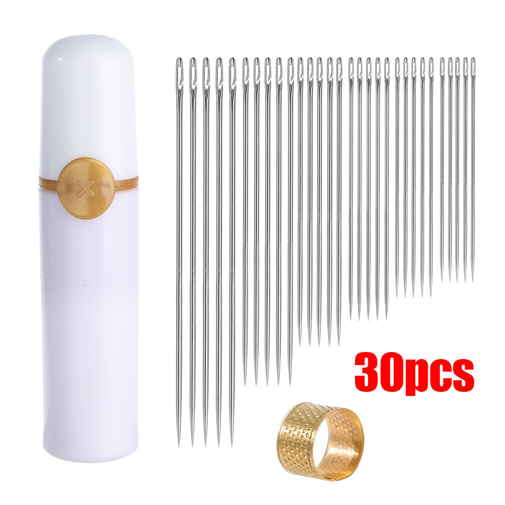 Needle-side Hole Elderly Hand Sewing Needles Stainless Steel Self Threading Needles 32pcs Set