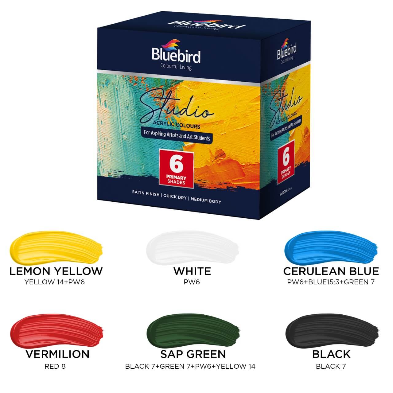 Studio Acrylic Colours - 100 ml - Set of 6 Primary Shades