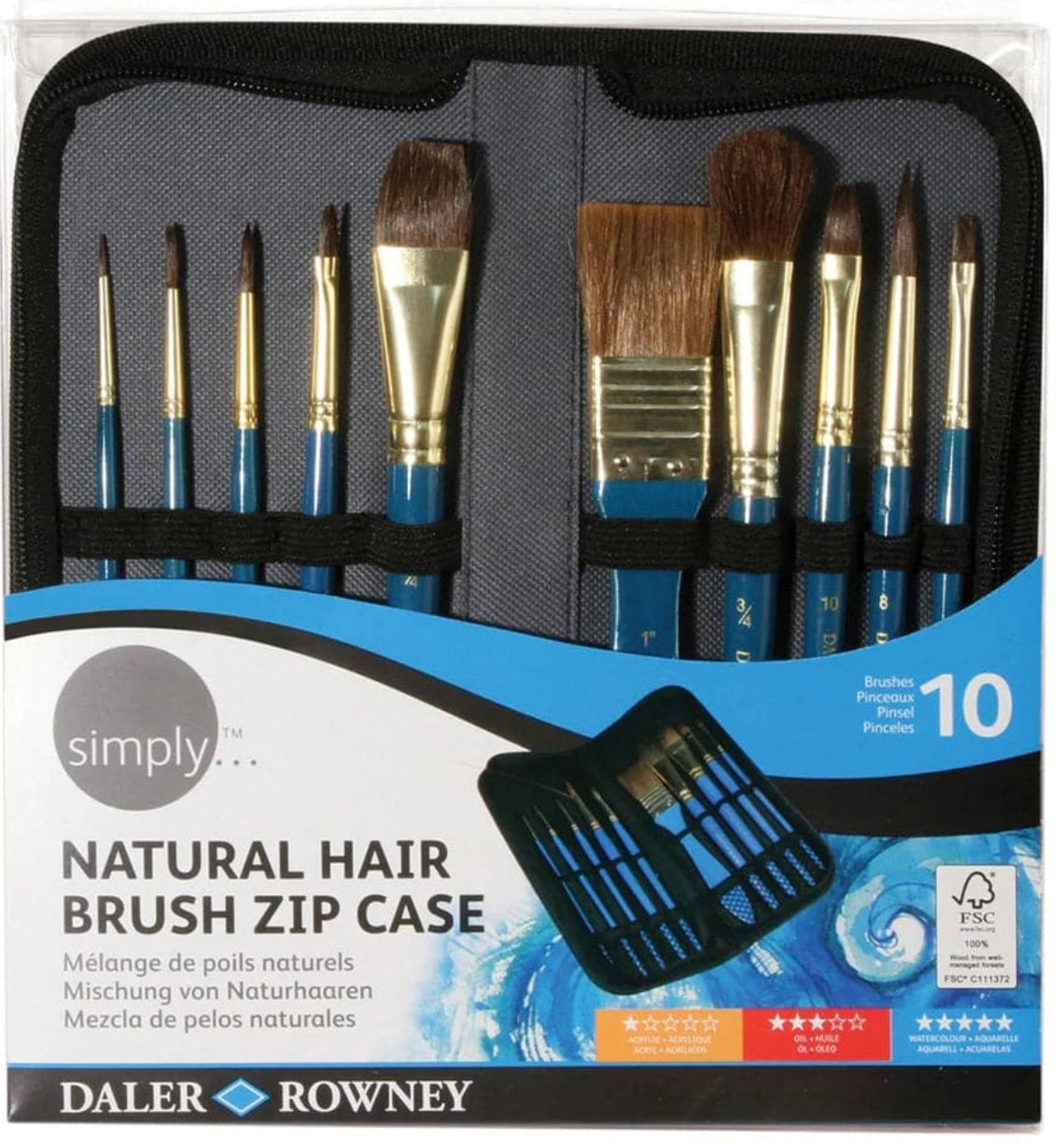Daler Rowney Simply Natural Hair Brush Set With Zip Case