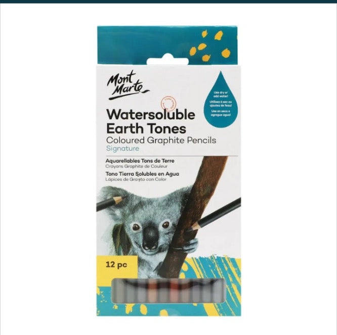 Mont Marte Watersoluble Earth Tones Coloured Graphite Pencils Signature [12pc]