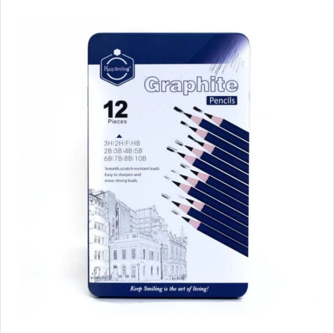 Keep Smiling Art Graphite Pencil Tin Box Set Of 12