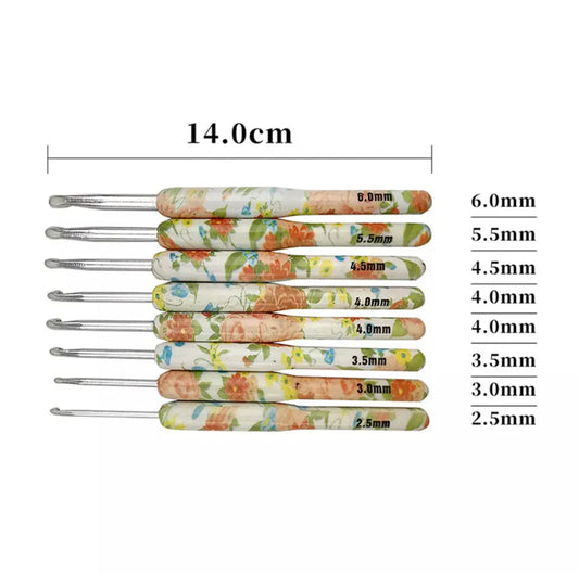 Vintage Floral Crochet Hook Set (8 pcs) – Ergonomic Handle Metal Hooks | Imported High Quality | Same-Day Delivery Lahore