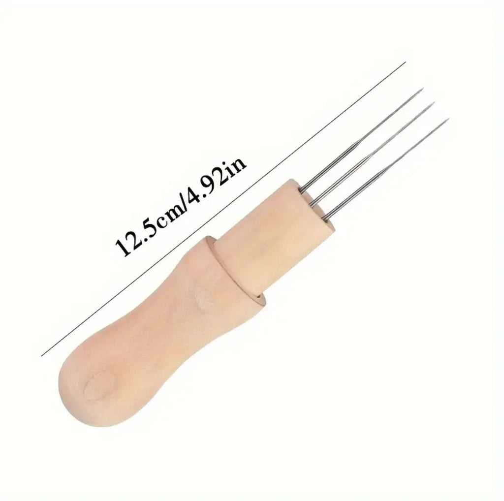 Felting Needle with three Needles Tool, Craft Felt Stitch Punch Tool with Solid Wood Handle Felting three Needles Tool