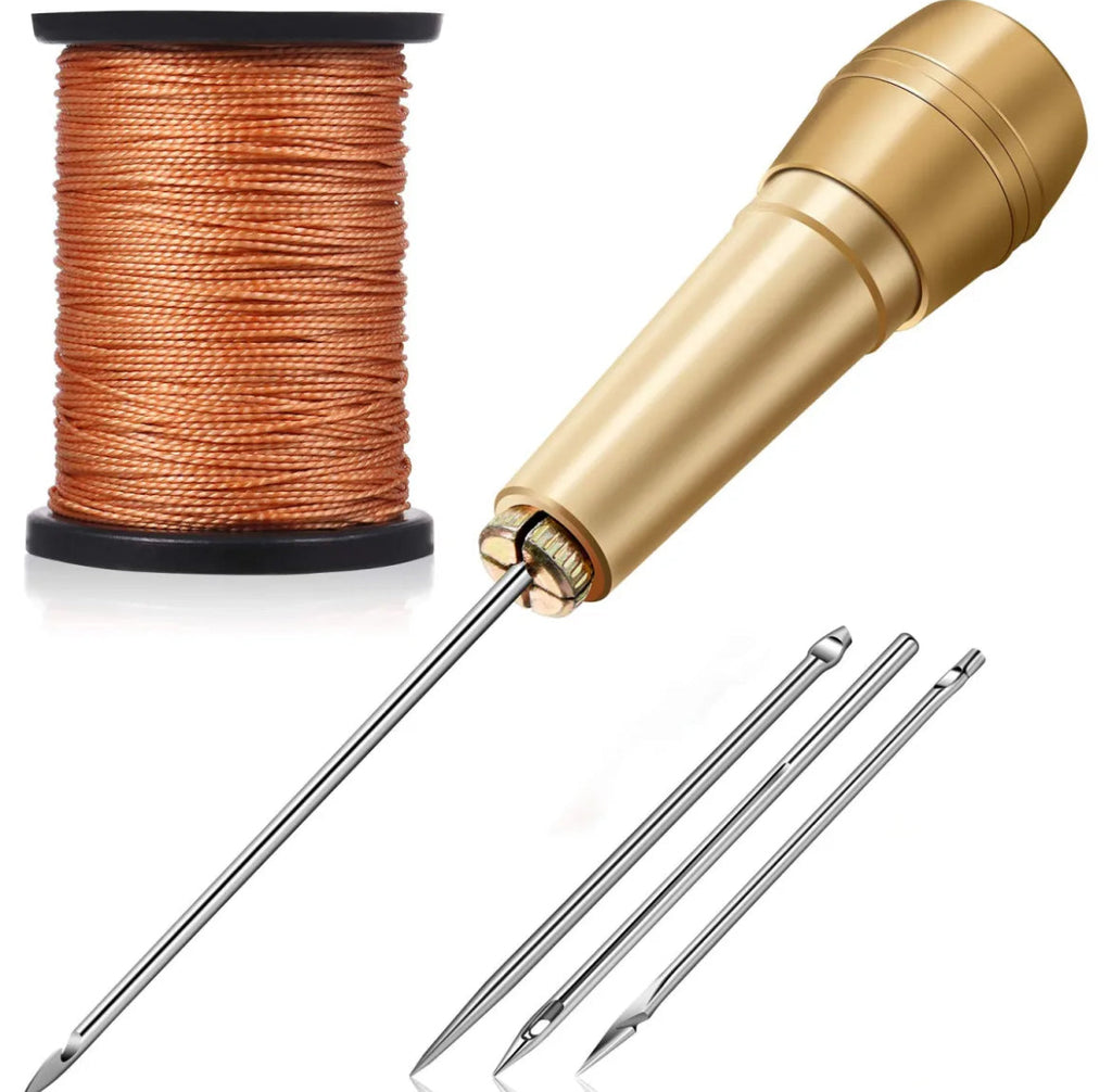 5 Pieces Canvas Leather Sewing Awl Needle with Copper Handle, 50m Nylon Cord Thread for Handmade Leather Sewing Tools Shoe