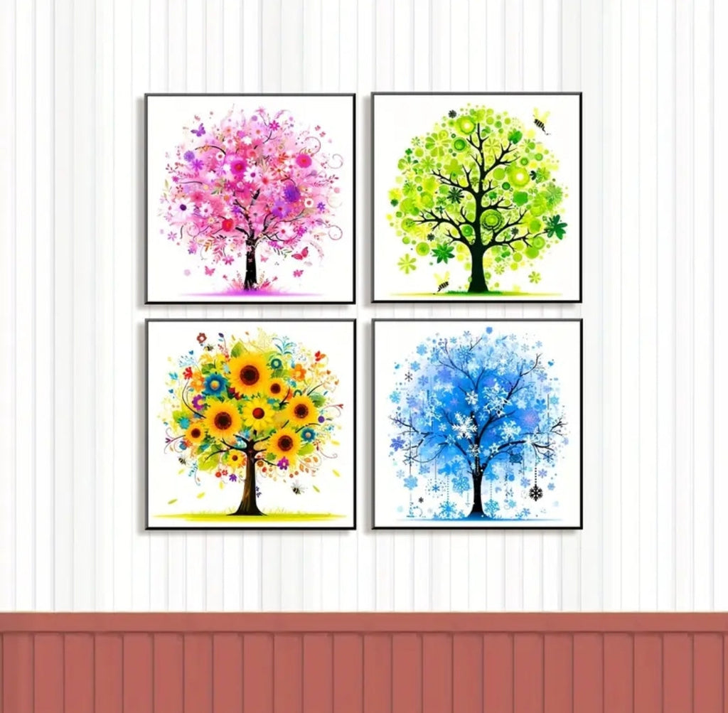 Beginner's Cross Stitch Kit - Tree Design 11CT Medium Grid with 3-Strand Thread All-Season Floral Embroidery Set