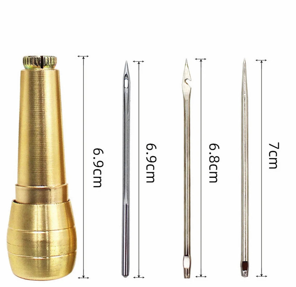 5 Pieces Canvas Leather Sewing Awl Needle with Copper Handle, 50m Nylon Cord Thread for Handmade Leather Sewing Tools Shoe