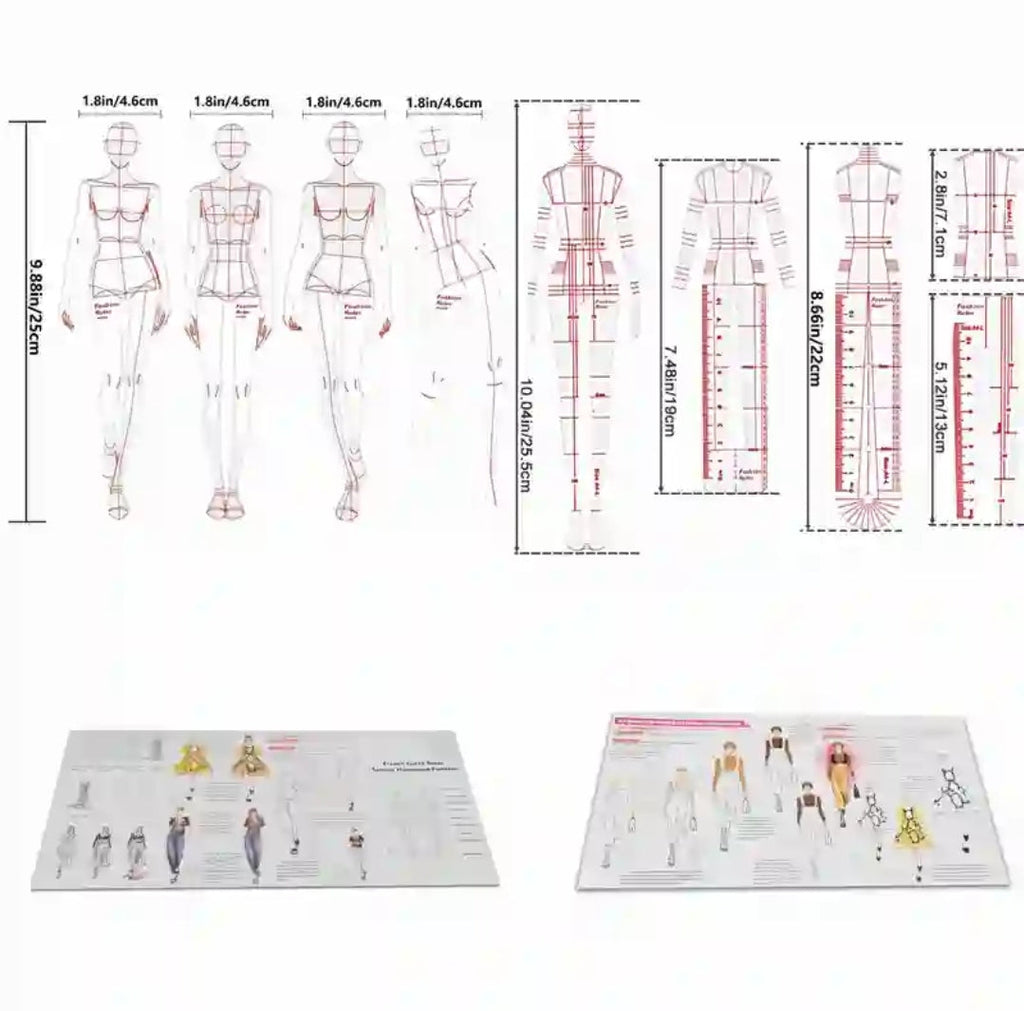 Professional Fashion Design Ruler Set with Human Dynamic Template