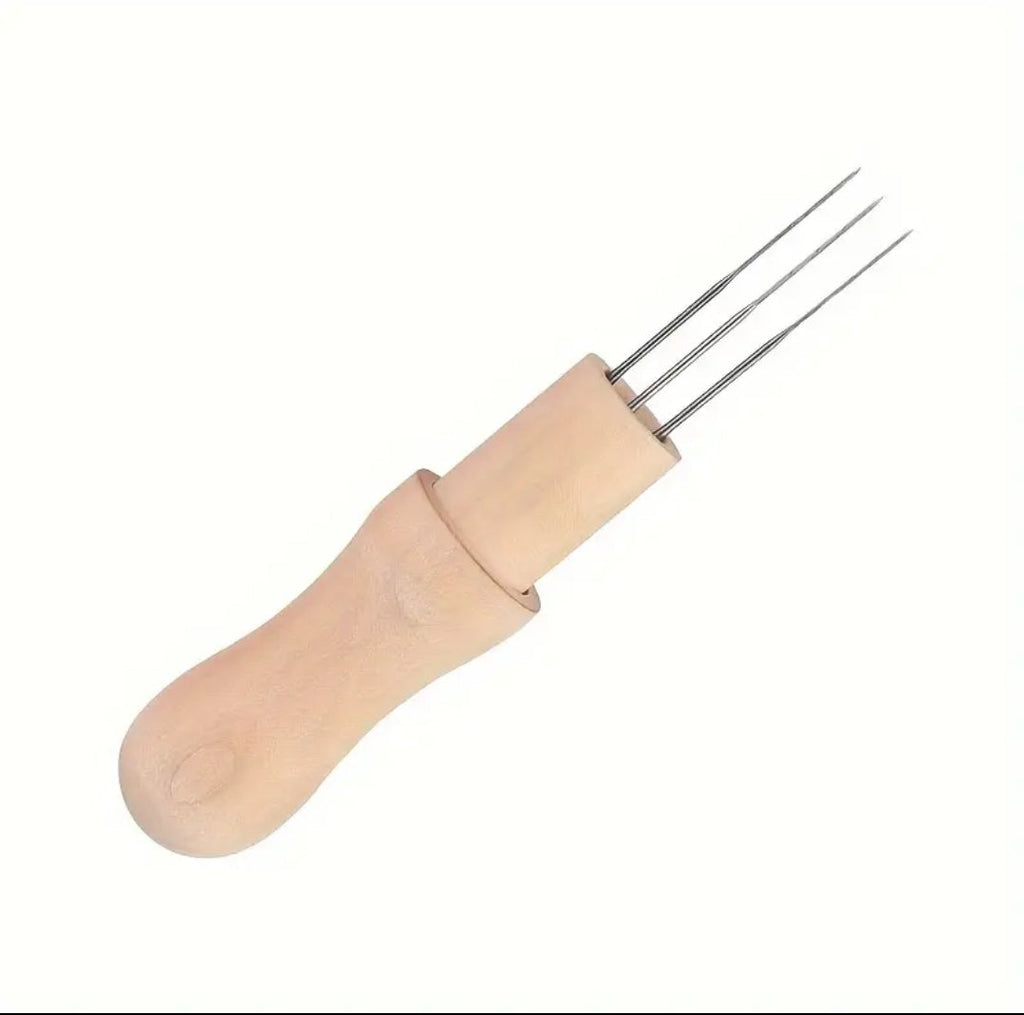Felting Needle with three Needles Tool, Craft Felt Stitch Punch Tool with Solid Wood Handle Felting three Needles Tool