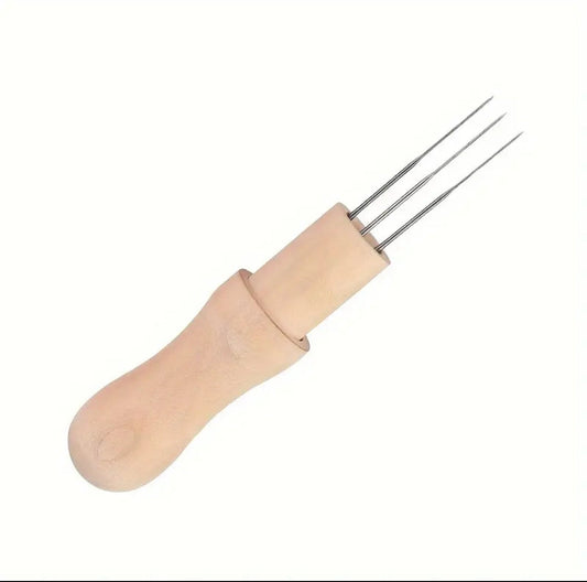 Felting Needle with three Needles Tool, Craft Felt Stitch Punch Tool with Solid Wood Handle Felting three Needles Tool