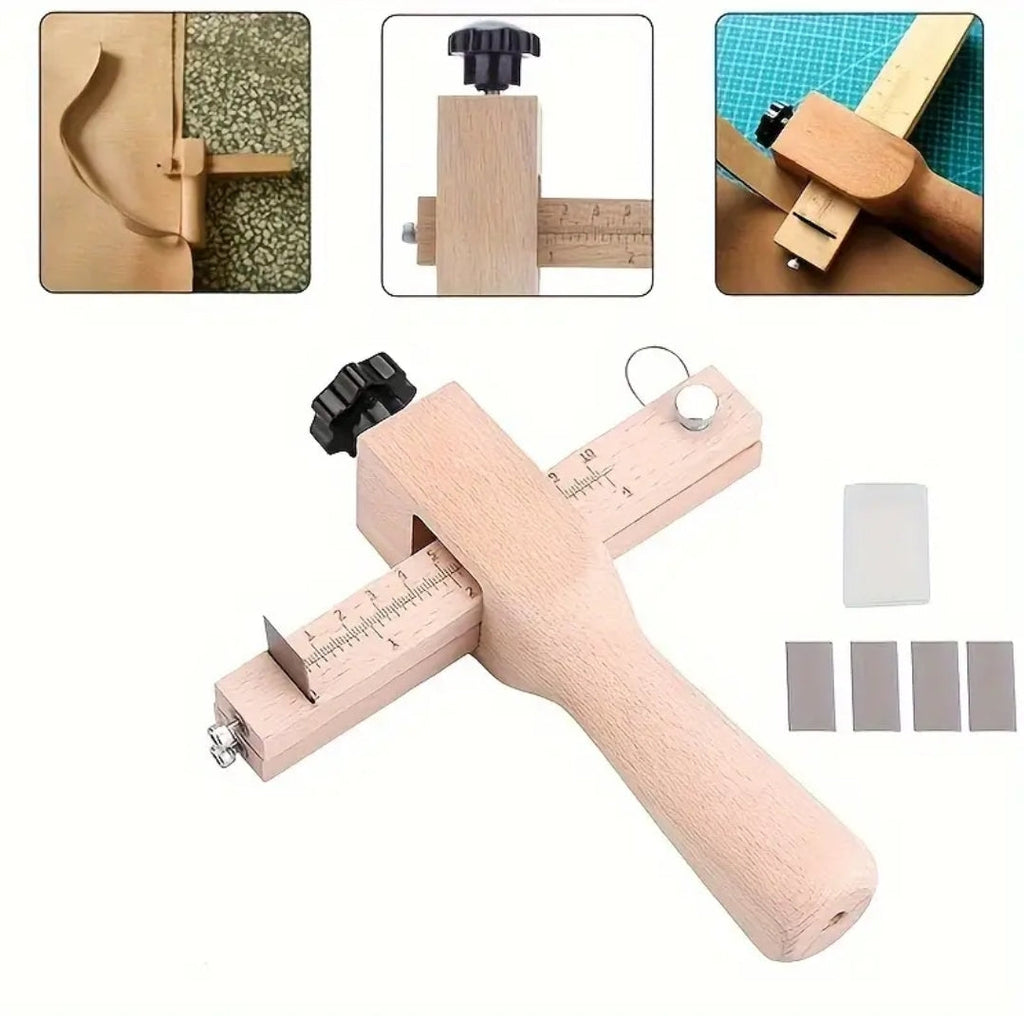 Premium Faux Leather Belt Cutter - Wood & Metal DIY Craft Tool for Precision Rope Dividing