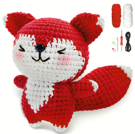 Fox Crochet Kit for Beginners - All-in-One Complete Crochet Set with Yarn, Hook, Pattern & Video Tutorial
