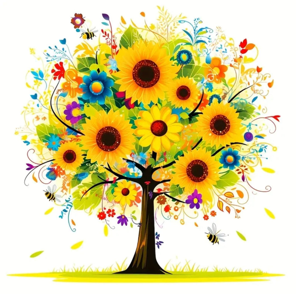 Beginner's Cross Stitch Kit - Tree Design 11CT Medium Grid with 3-Strand Thread All-Season Floral Embroidery Set