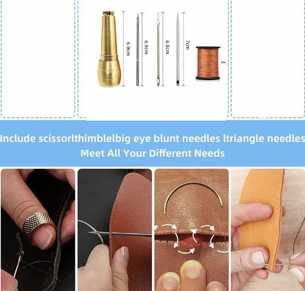 5 Pieces Canvas Leather Sewing Awl Needle with Copper Handle, 50m Nylon Cord Thread for Handmade Leather Sewing Tools Shoe
