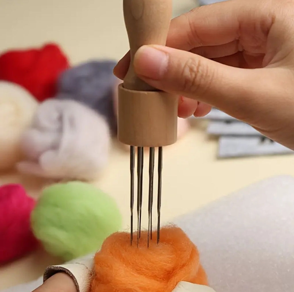 Felting Needle With Eight Needles Tool, Craft Felt Stitch Punch Tool With Solid Wood Handle Felting Eight Needles Tool