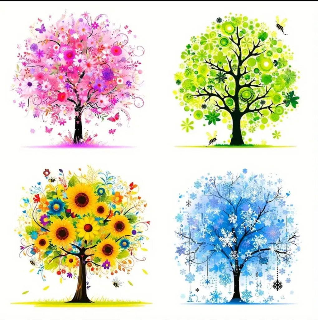 Beginner's Cross Stitch Kit - Tree Design 11CT Medium Grid with 3-Strand Thread All-Season Floral Embroidery Set