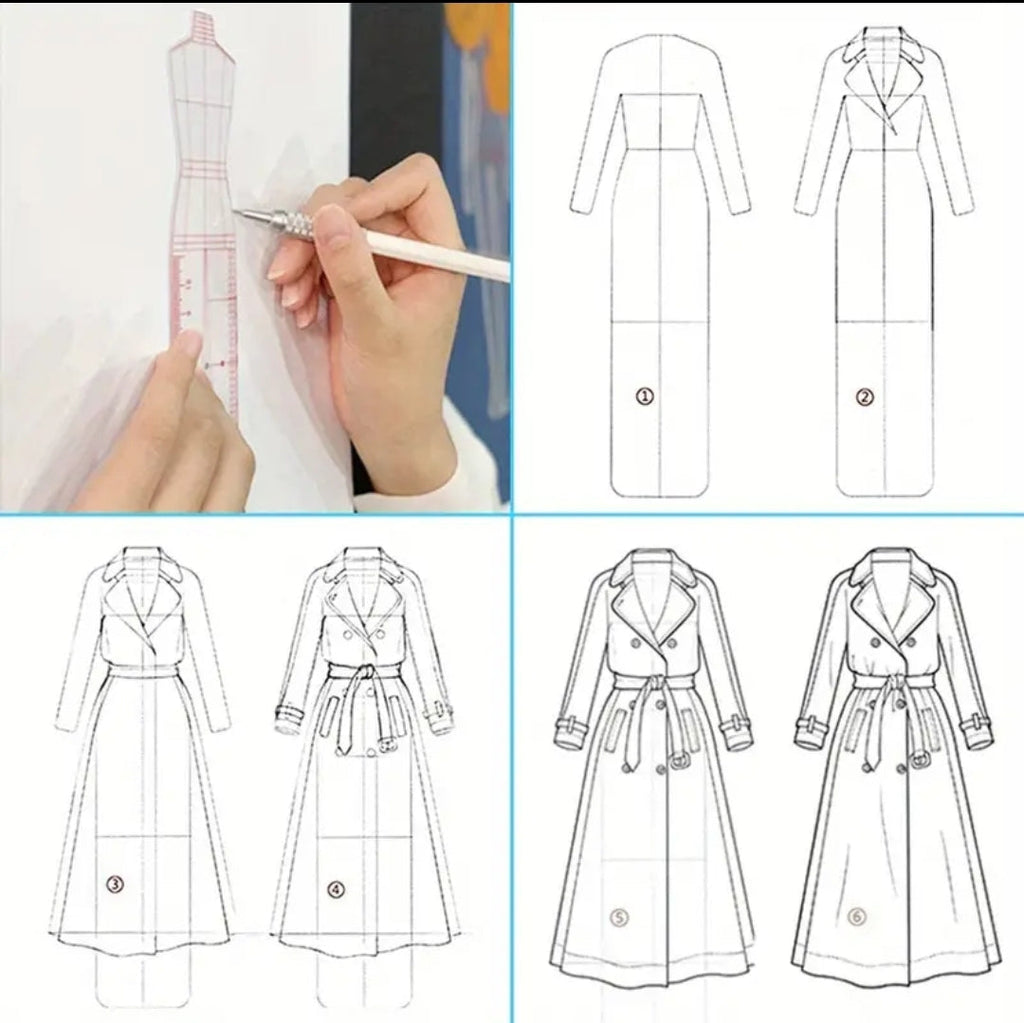 Professional Fashion Design Ruler Set with Human Dynamic Template
