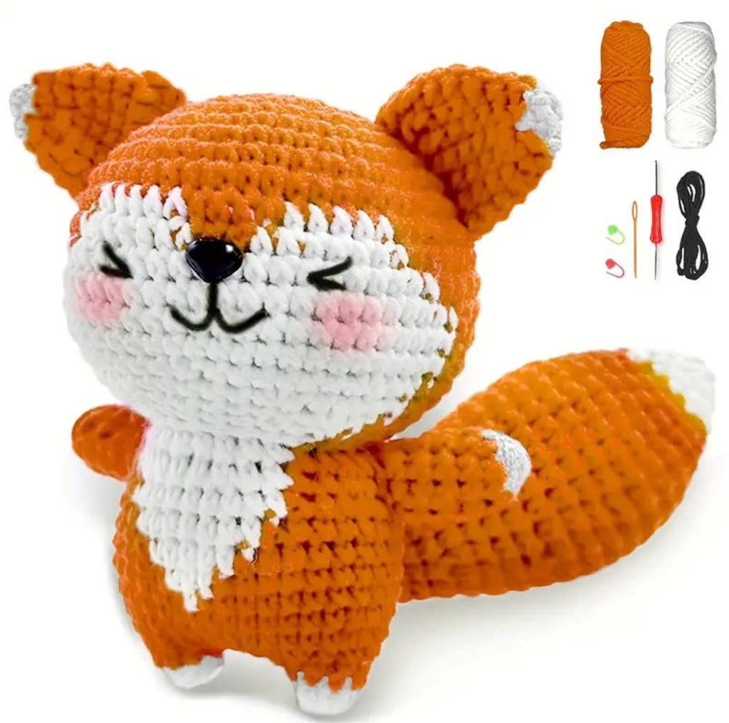 Fox Crochet Kit for Beginners - All-in-One Complete Crochet Set with Yarn, Hook, Pattern & Video Tutorial