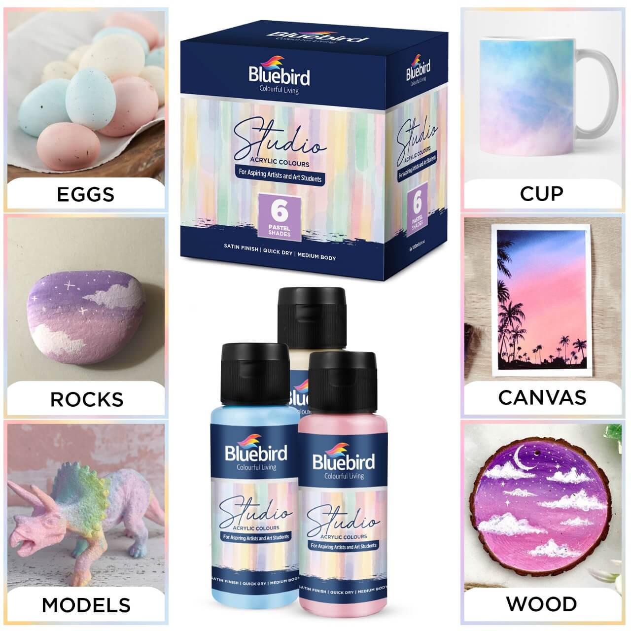 Studio Acrylic Colours - 100 ml - Set of 6 Pastel Shades