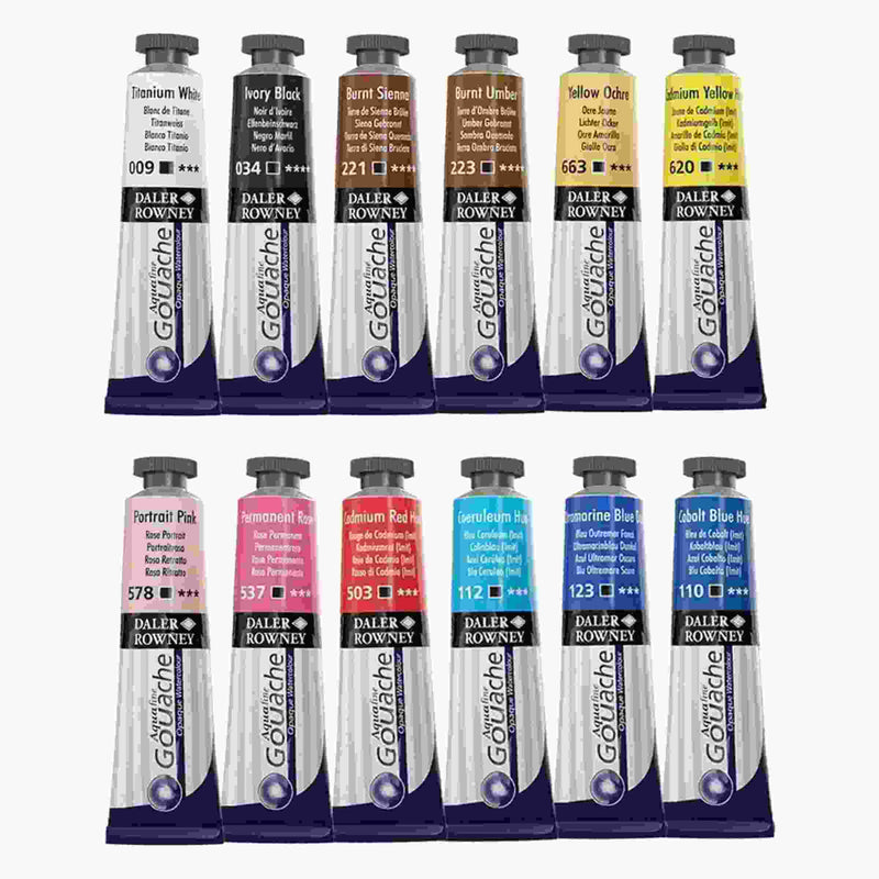 Daler Rowney Aquafine Gouache Color Introduction Set Of 12 x 15ML