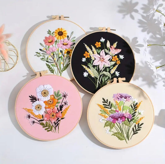 5 Pack Beginner Embroidery Kits with Patterns and Instructions DIY Kit (Random Design)